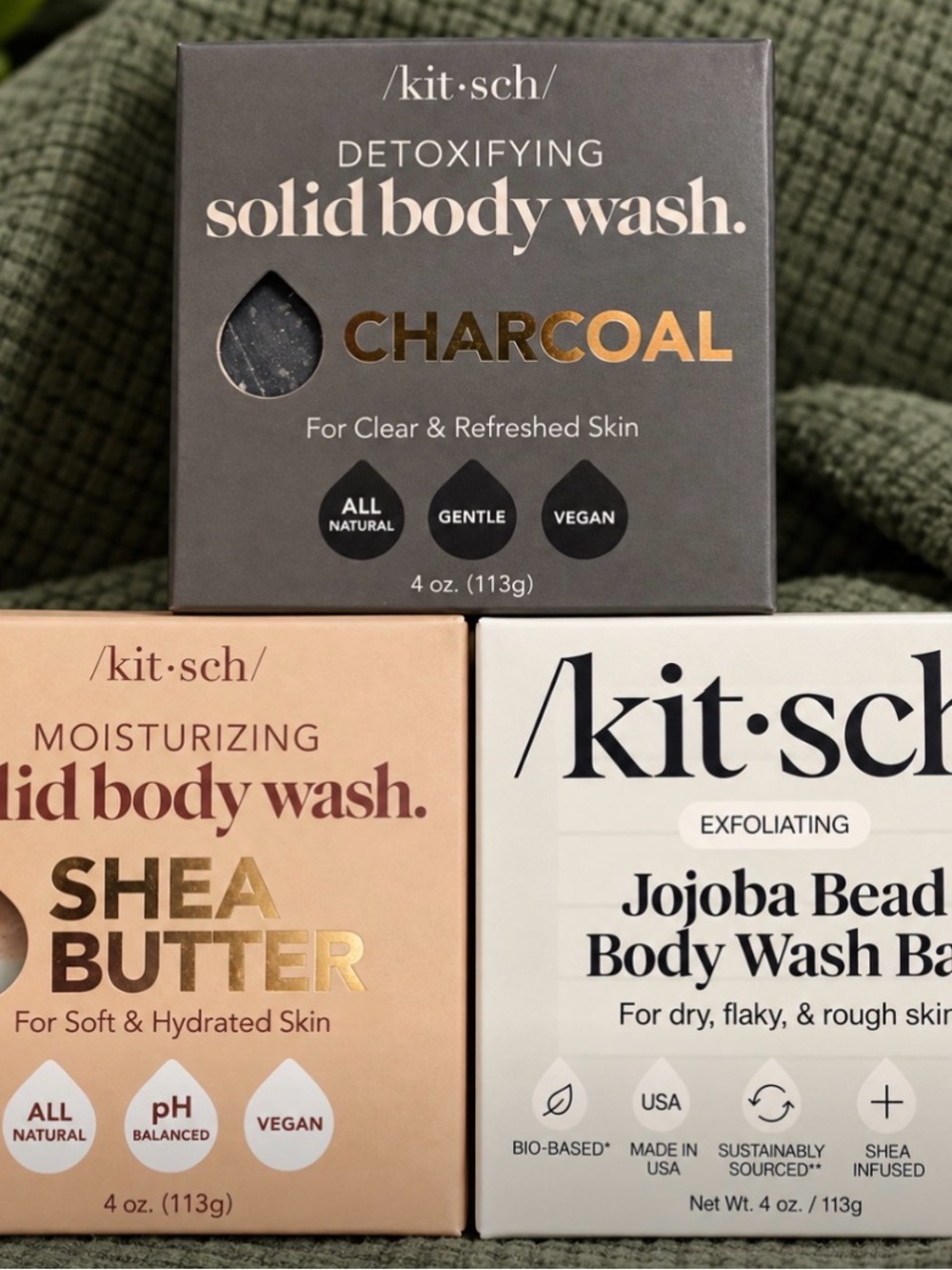 Kitsch Solid Body Wash Bar 4 oz NEW Choose Shea, Jojoba or Charcoal priced each